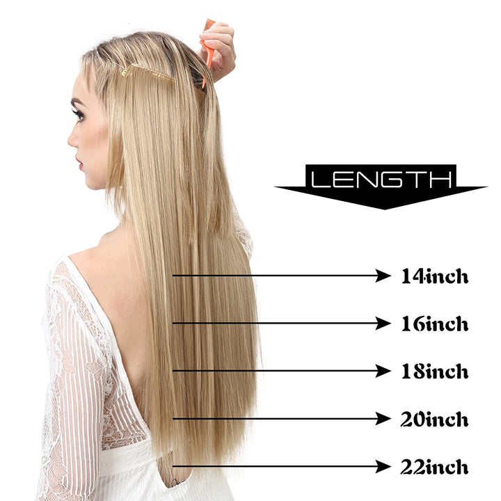 22 Straight Invisible Wire Flip On Hair Extension Synthetic Heat Resistant Fiber Halo Hair Extension M02 (60# White blonde)