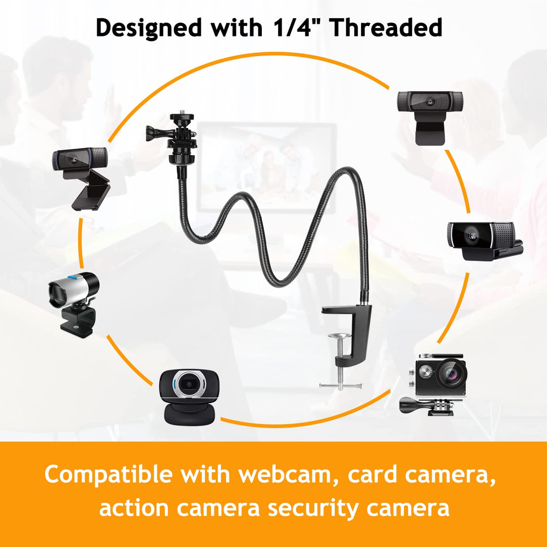 25 Inch Webcam Stand - Enhanced Desk Jaw Clamp with Flexible Gooseneck Stand for Logitech Webcam C920,C922,C922x,C930,C615,C925e,Brio 4K AMWS02