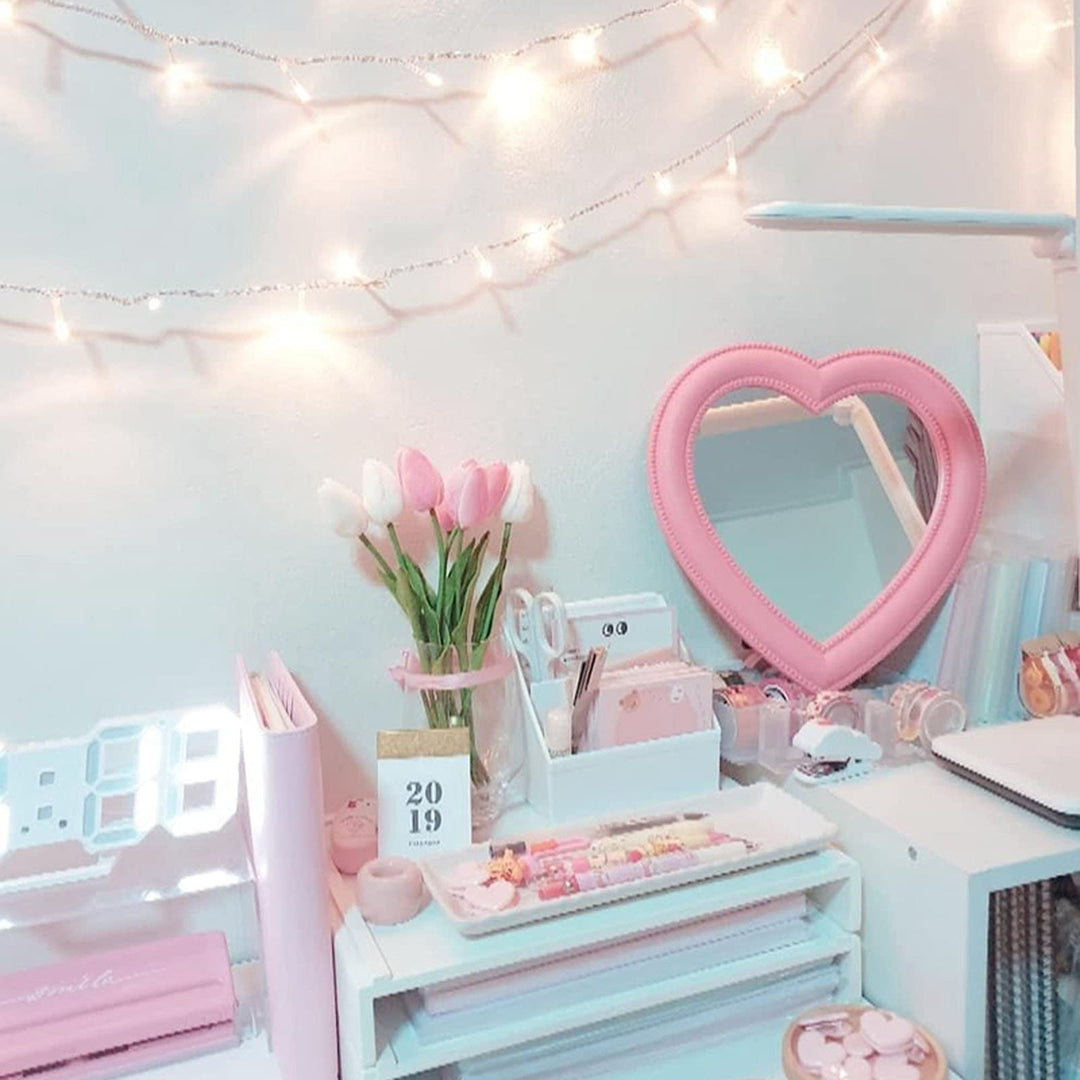 Heart Makeup Mirror Cosmetic Mirror Wall Desktop Mirror Bedroom Mirror,Valentines Day Gift(Light Pink)