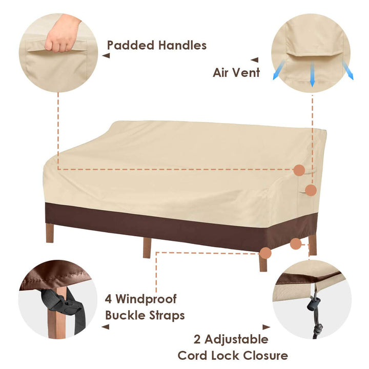 Heavy Duty Patio Sofa Cover, 100% Waterproof 3-Seater Outdoor Sofa Cover,Lawn Patio Furniture Covers with Air Vent and Handle,93 Wx 40 Dx 35 H,Beige&Brown