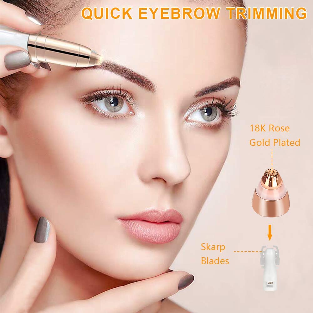 Eyebrow Hair Remover Replacement Heads for Women Painless Eyebrow Trimmer Blades, Perfect and Smooth, with Cleaning Brush, As Seen On TV, Rose Gold (5Pcs)