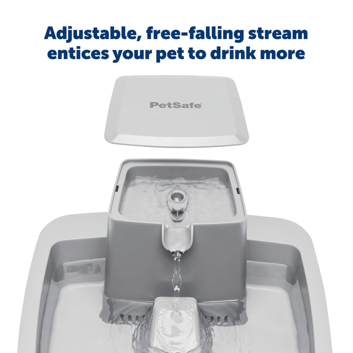 Drinkwell Pet Water Fountain, Dog Water Bowl (2 Gallon/256 oz) Cat and Dog Water Fountain, Dog Water Bowl Dispenser, Plastic Construction, Adjustable Flow Control, Easy to Clean Design, Grey