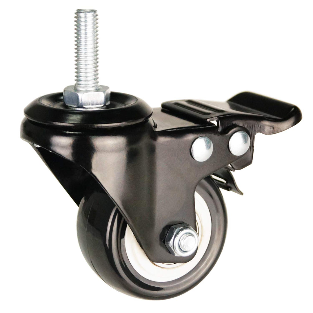 2 Inch Caster Wheels Metric Size M8×25mm Threaded Stem Casters Castors Wheels, 360 Degree Direction Double Brakes Industrial Wheel Furniture Caster for Carts and DIY Tools Pack of 4