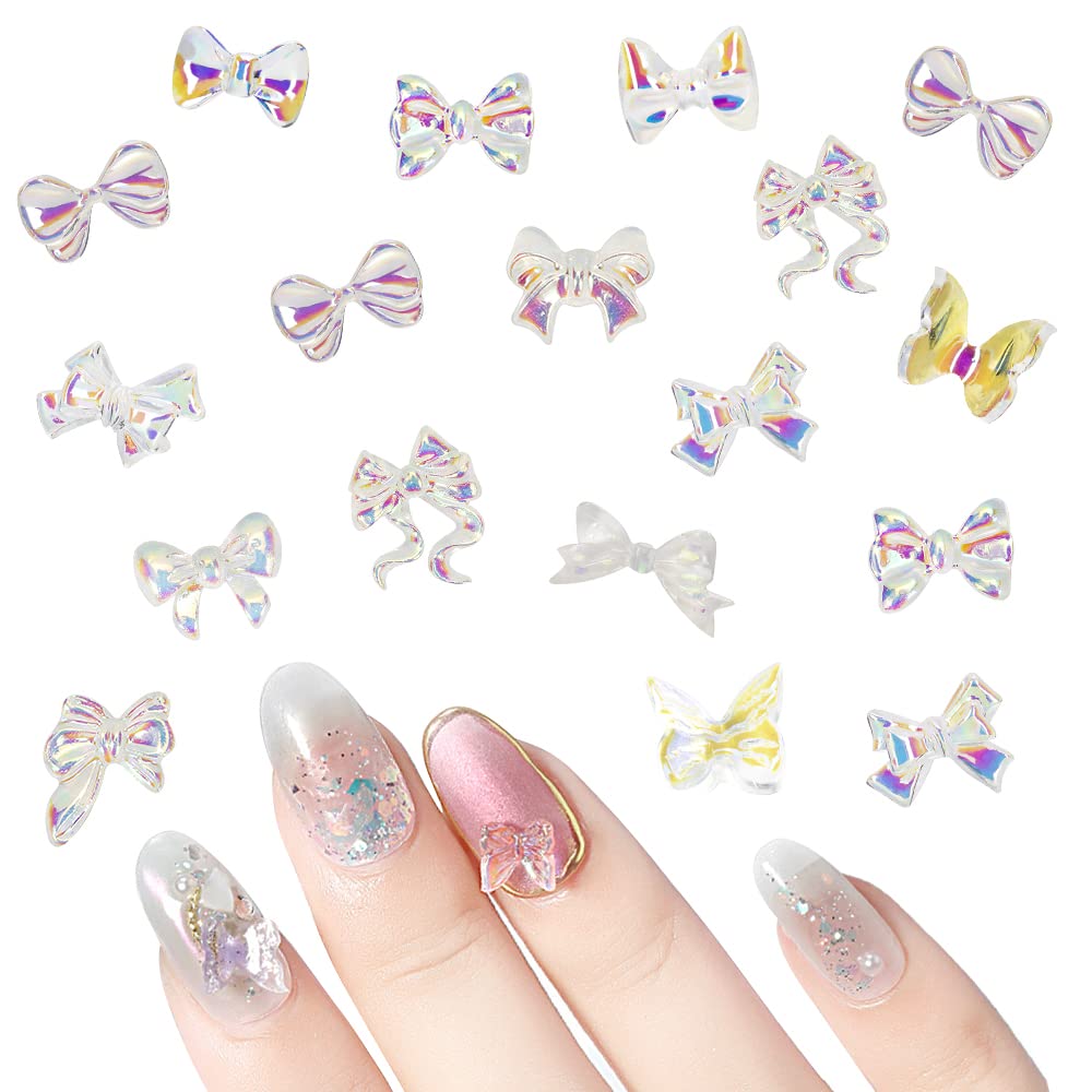 102pcs 3D Resin Bow Nail Decoration, Butterfly Bowknot Nail Charms, Flatback Bow Nail Art Designs, 13 Styles DIY Colorful Bow Nails Jewelry (Bows Only)