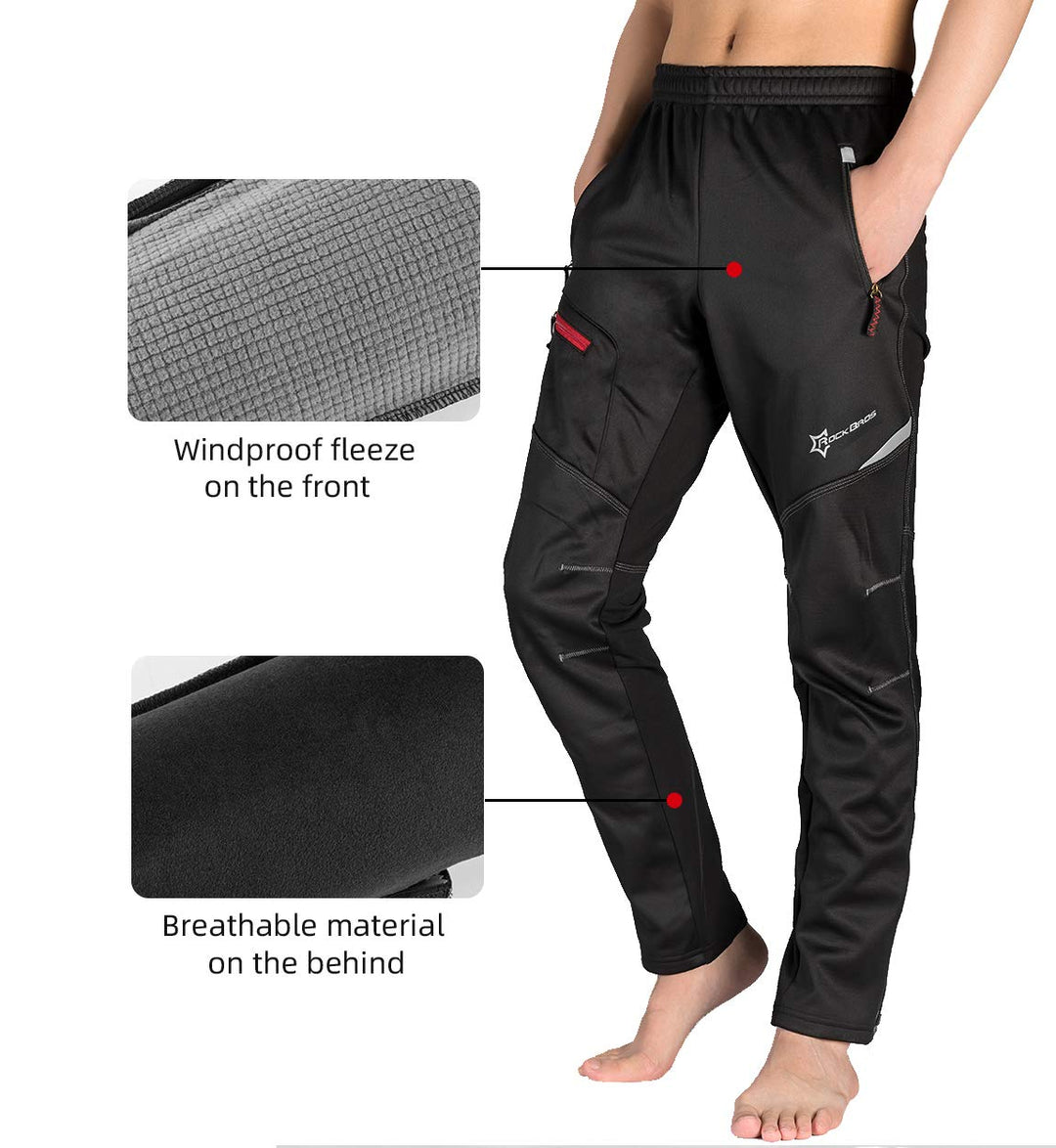 Cycling Pants for Men Windproof Thermal Fleece Winter Athletic Bike Pants Cold Weather for Running Hiking Black
