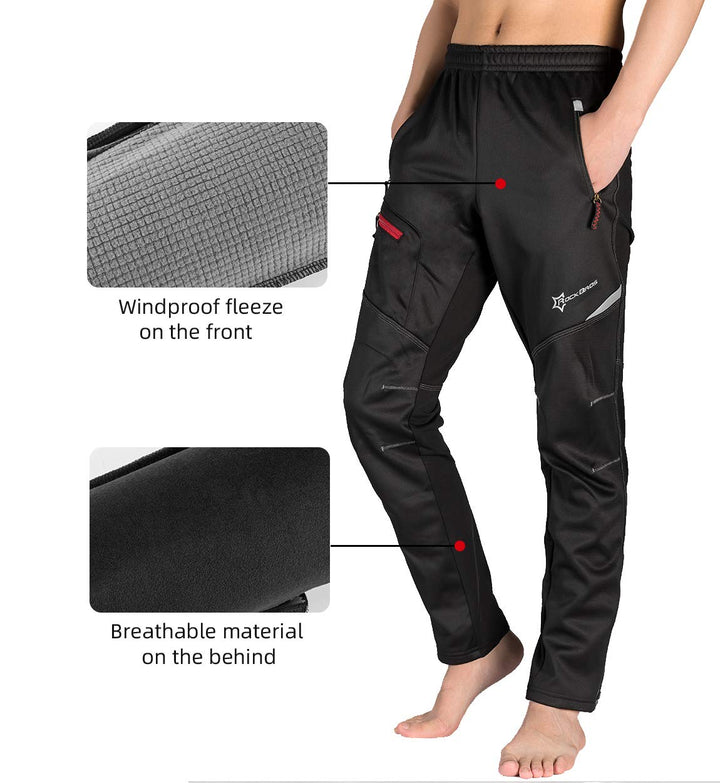 Cycling Pants for Men Windproof Thermal Fleece Winter Athletic Bike Pants Cold Weather for Running Hiking Black