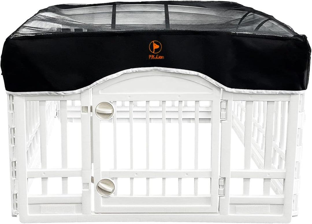 Dog Playpen Mesh Top Cover, Fits 36 Inch 4 Panels Regular Square Plastic Exercise Pet Pen, Adhesive Tape Connections, Black (Note: Cover Only, Fence Not Included)