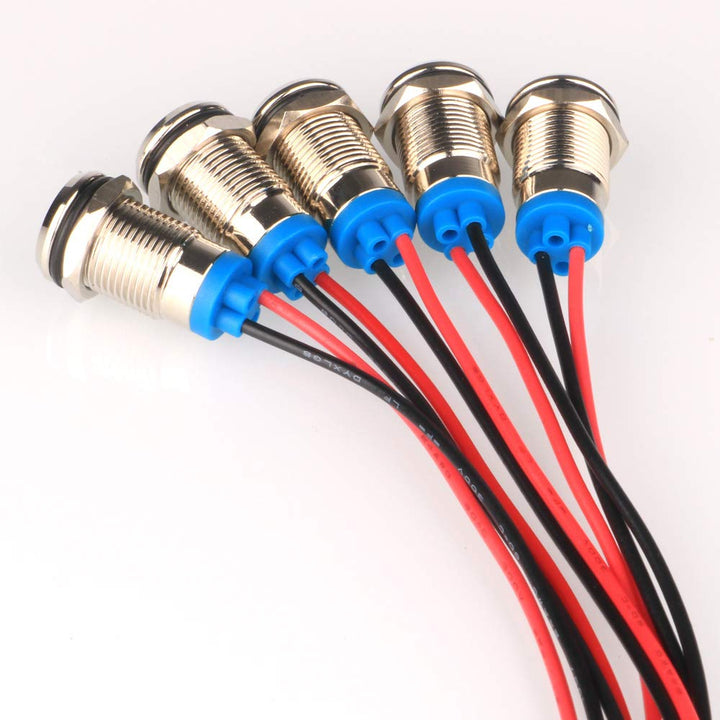 5pcs 10mm AC/DC 12-24V LED Metal Indicator Light Waterproof Signal Lamp Pilot Dash Directional Car Truck Boat with Wire