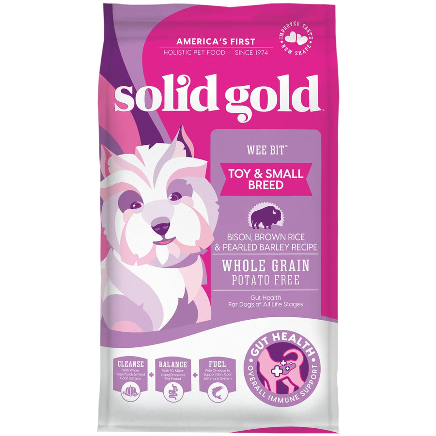 Small Breed Dog Food - Whole Grain Made w/Real Bison, Brown Rice, & Pearled Barley - High Fiber, Probiotic Dry Dog Food for Dogs with Sensitive Stomachs - 4 LB
