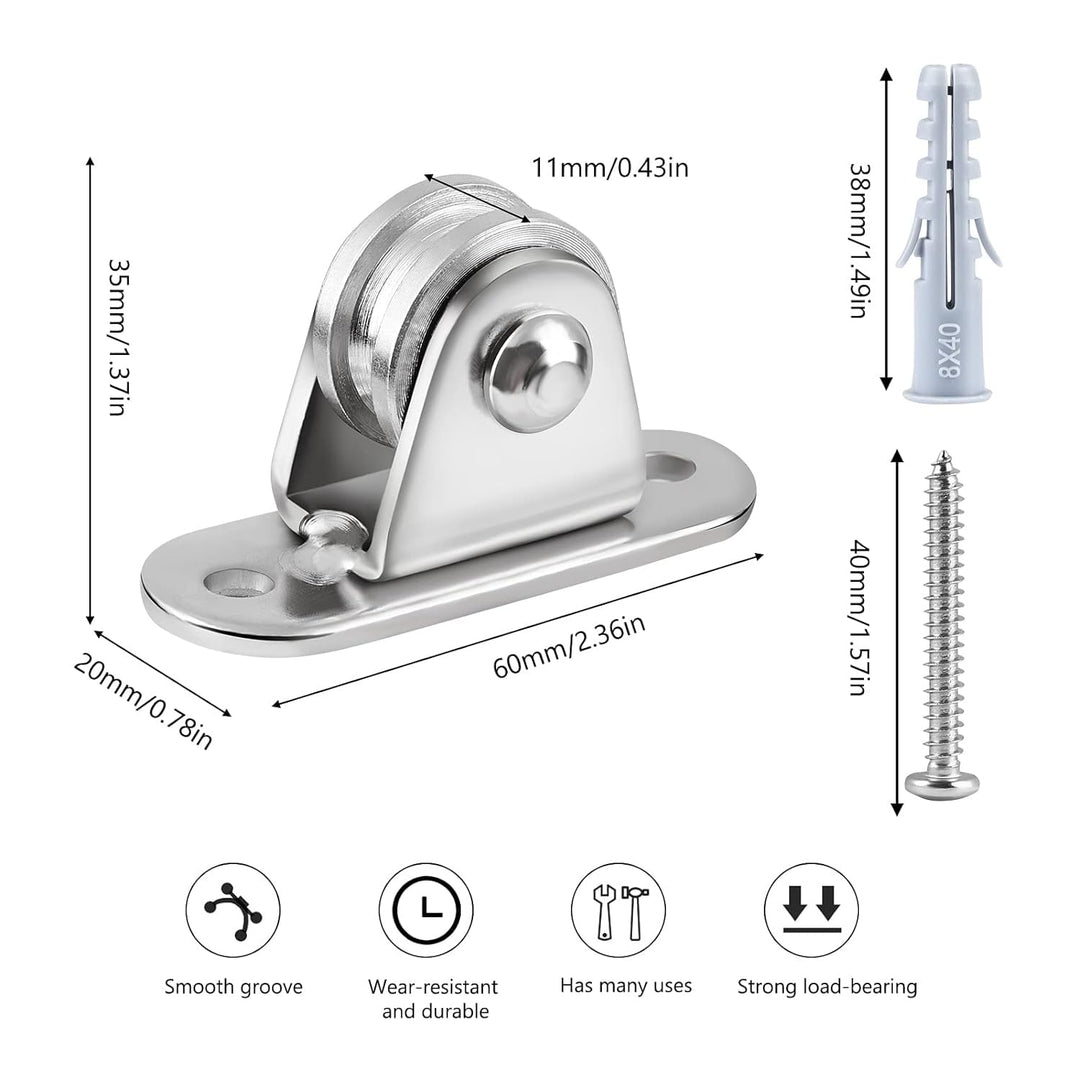 FSHIHINE Small Pulley Block 10 Pack Duplex Pulley Roller Smooth Wheel with Ball Bearings Loading 176 Lb Ceiling/Wall Mount Pulley Wheel for Wire Rope Cord Greenhouse Home DIY Project Pulleys