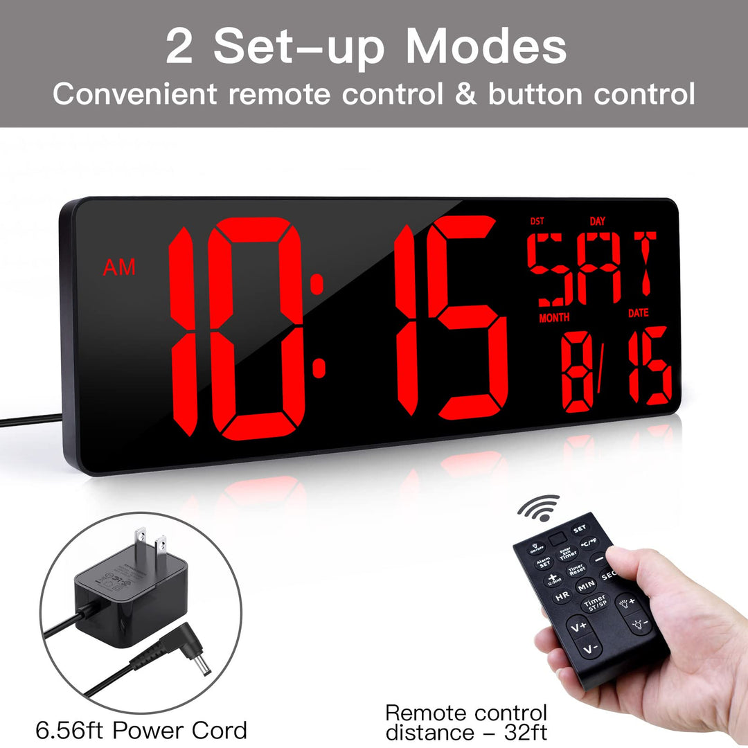 Large Digital Wall Clock with Remote Control, 17.2 Inch LED Large Display Count Up & Down Timer, Adjustable Brightness Alarm Clock with Day/Date/Temperature for Home, Gym, Office and Classroom