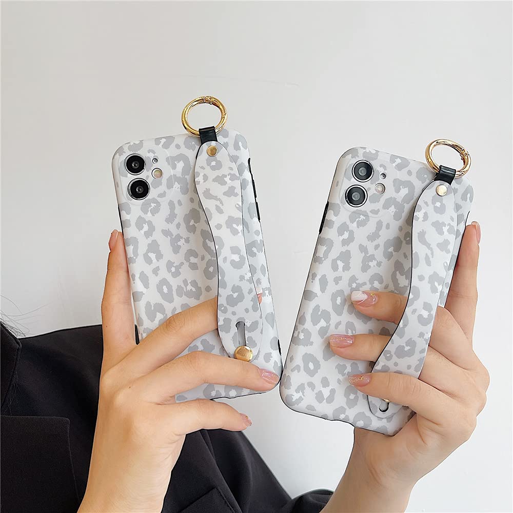 for iPhone 11 6.1 Case Fashion Leopard Pattern Hand Wrist Strap Stand Bracelet Phone Case with Camera Protection Cover Shockproof Special Hang Chain for iPhone 11 Cases (for iPhone 11 6.1)