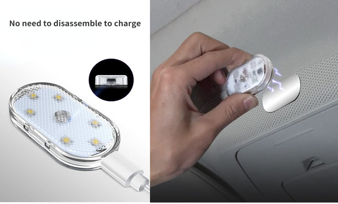 2 Pcs Car LED Lights Interior, LED Interior Car Lights with 6 Bright LED Lamp Beads, Portable Night Reading Light Car Interior Atmosphere, USB Rechargeable Lighting Light (Warm White Light)