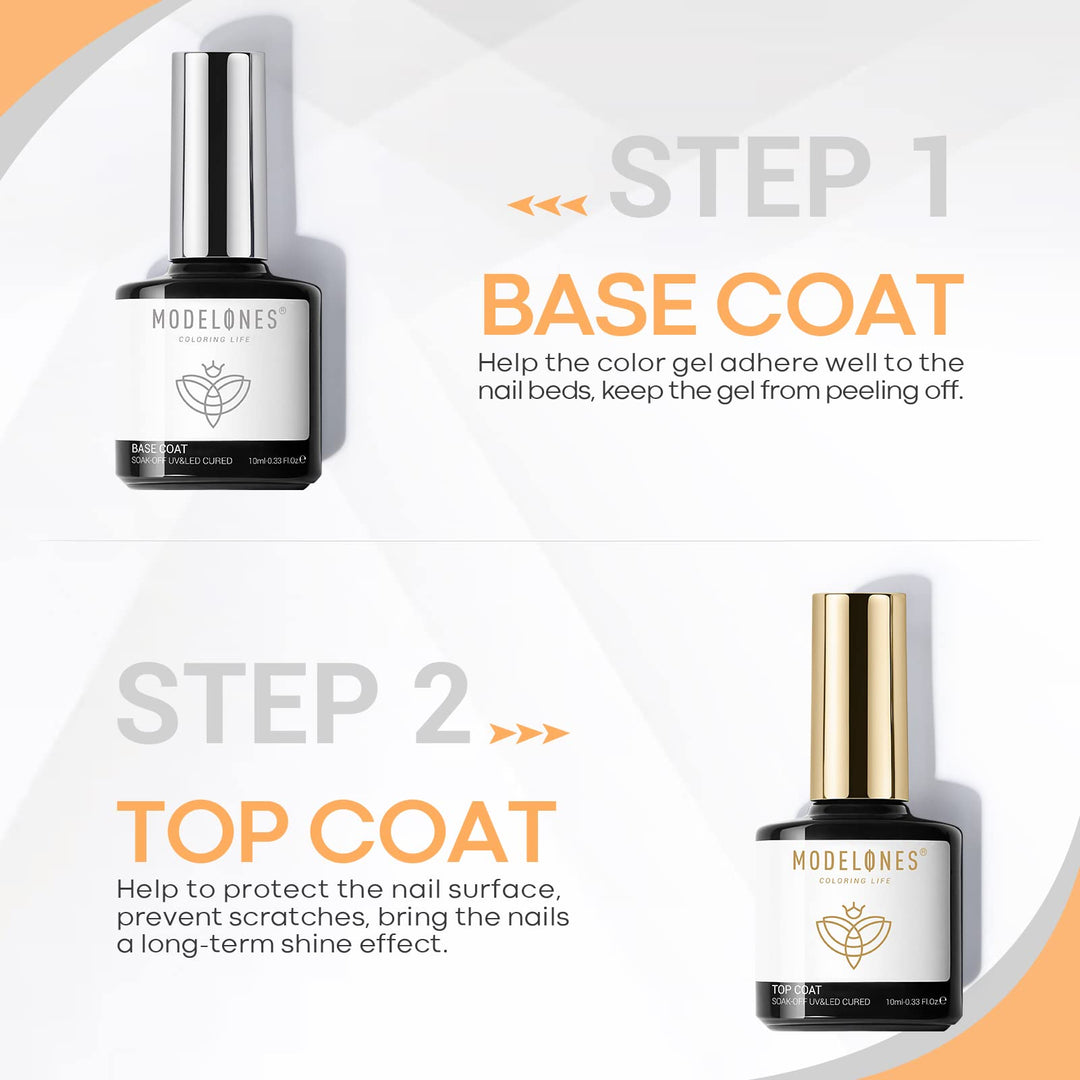 Gel Top Coat and Base Coat Set 2 Pcs Gel Nail Polish No Wipe Gel Base and Top Coat Clear Top Coat Nail Lamp Need Long Lasting Shiny 10 ml Gifts for Women