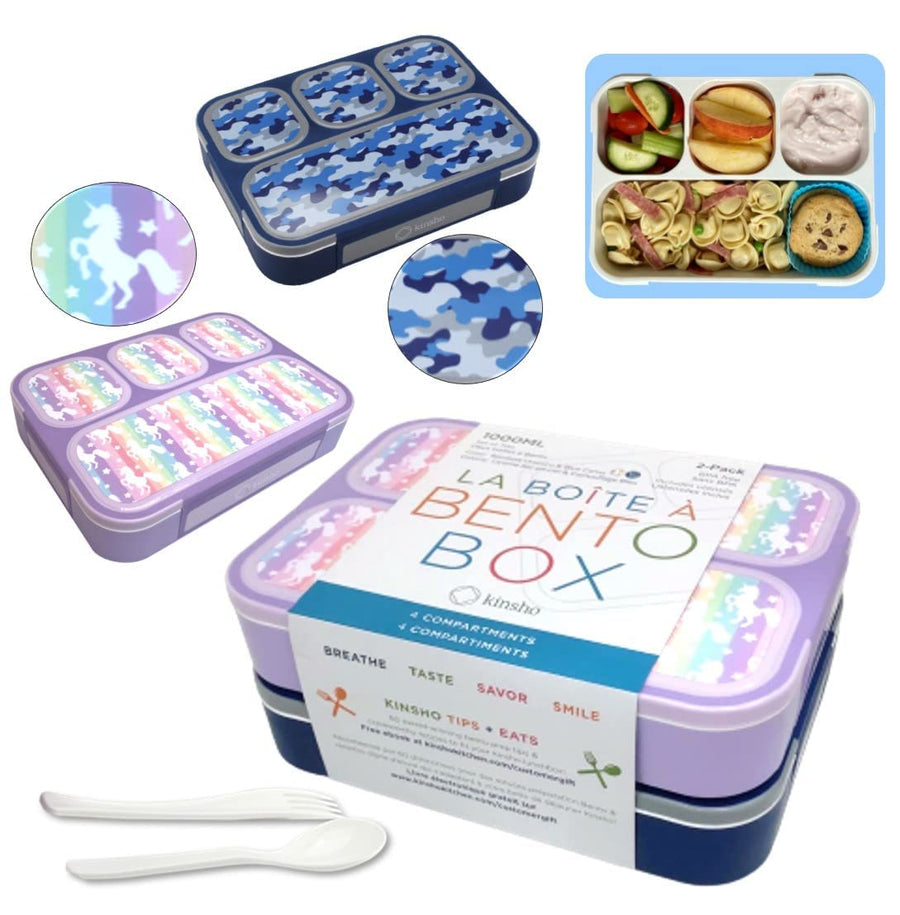 Unicorn Bento Box Lunch Bag Water Bottle and Ice Pack Set for Girls, Kids | Snack Containers with 4 Compartment Dividers, Boxes for Toddlers Pre-School Daycare BPA Free, Rainbow Unicorns