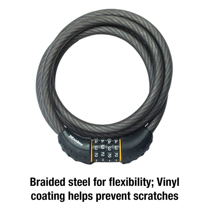 Cable Lock, Set Your Own Combination Bike Lock, 6 ft. Long, Black, 8122D