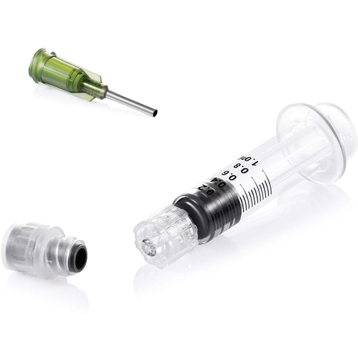 1 ml Borosilicate Glass Luer Pets Syringe Reusable Glass Syringe with 14 Ga Blunt Tip Fill Individually Packaged Use for Art and Craft, Thick Liquid, Oils, Vet, Glue, Ink(12 Pieces)
