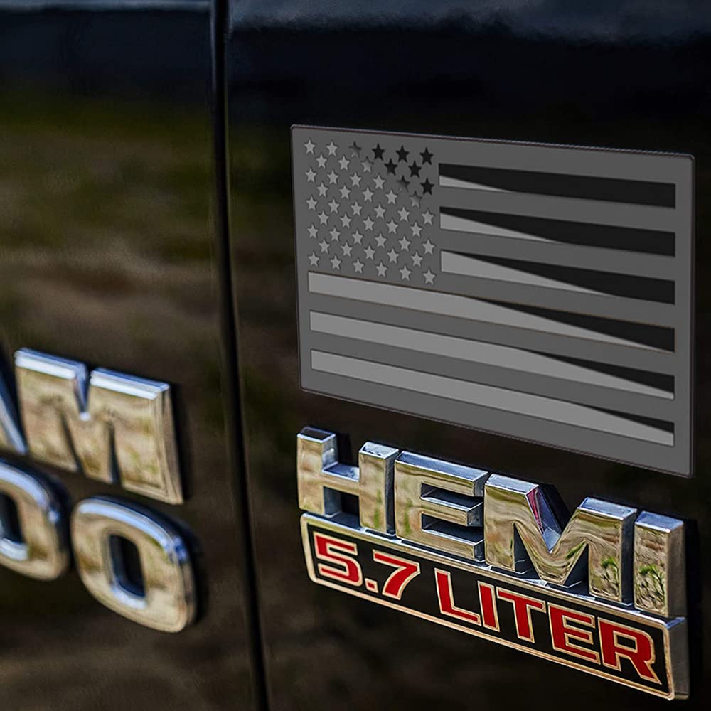 Metal American Flag Emblem Decal,Black American Flag Decal,for Car, Truck or SUV,5x3(Matte Black 1 Pair)