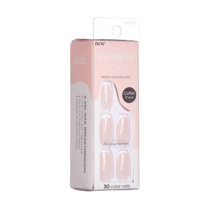 KISS Color Press-On Nails Polish-Free Manicure Set, ‘Serendipity’, 30 Chip-Proof, Smudge-Proof Fake Nails