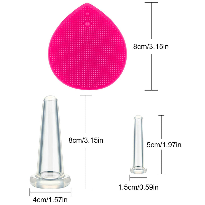 Silicone Facial Cupping Set, Vacuum Massage Cup Kit for Body, Face, Neck, Back, and Eye, 6 Cups and Exfoliating Brush