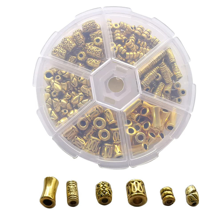 ChangJin One Box of 350PCS Antiqued Gold Metal Tube Spacer Beads for Jewelry Making