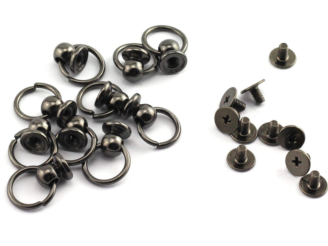 30pcs 8x6mm Screwback Round Head Rivet with Pull Ring 3 Color Assrted Kit Metal Handmade DIY Accessory Nail Heads Stud Leather Craft Screw Rivets (Silver, Black, Gold)