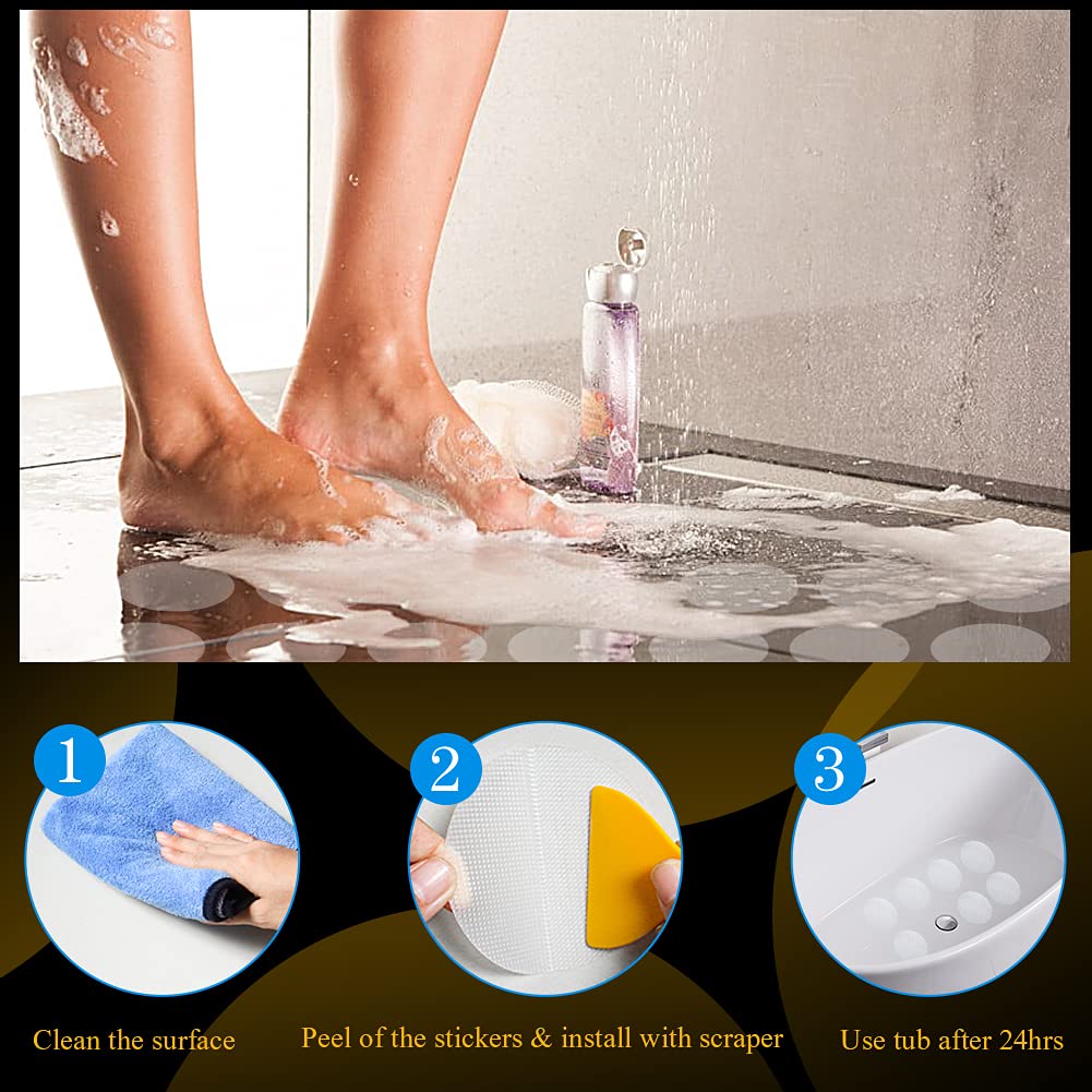 Bath Tub Stickers, Non Slip Bathtub Treads, Anti Slip Shower Sticker, Safety Discs Decals Tape for Slippery Tubs Showeroom Floor Stairs(Slip Resistant Decals, Clear, 3.2 x 24 Pack)