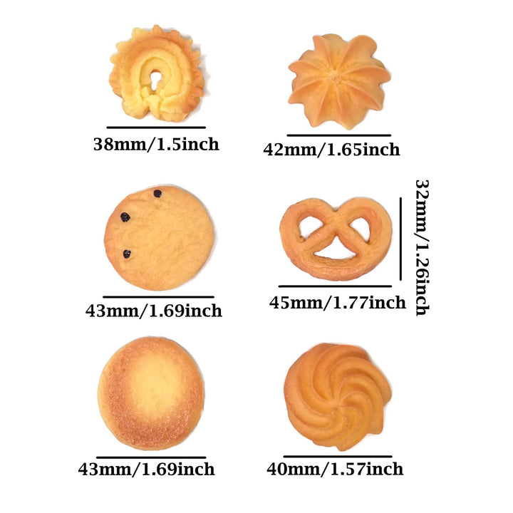12PCS Fake Cookies Artificial Biscuits Simulation Realistic Dessert Crackers Food for Home Kitchen Decoration Display Props Model (6 Style)