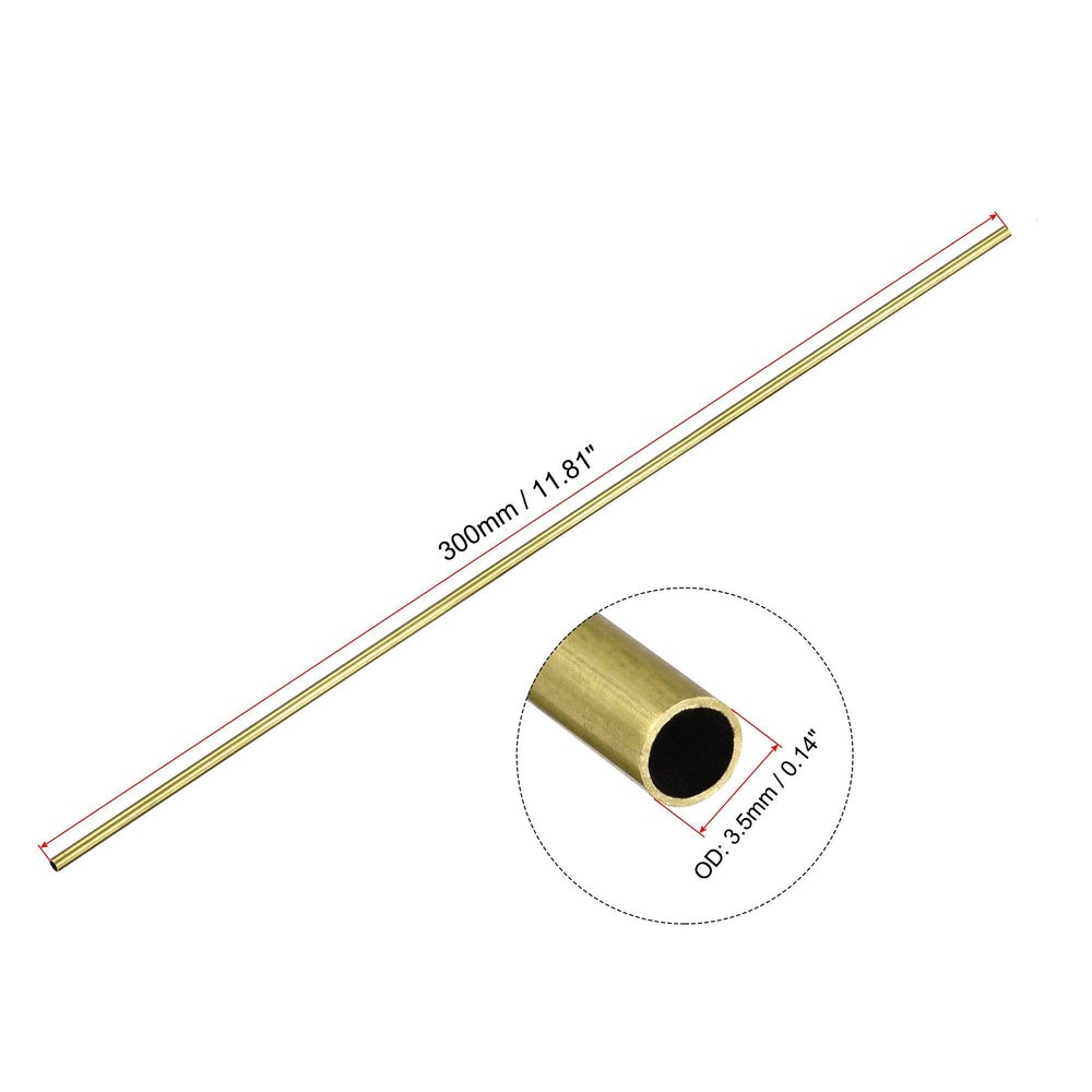 Brass Round Tube 3.5mm OD 0.25mm Wall Thickness 300mm Length Pipe Tubing 3 Pcs