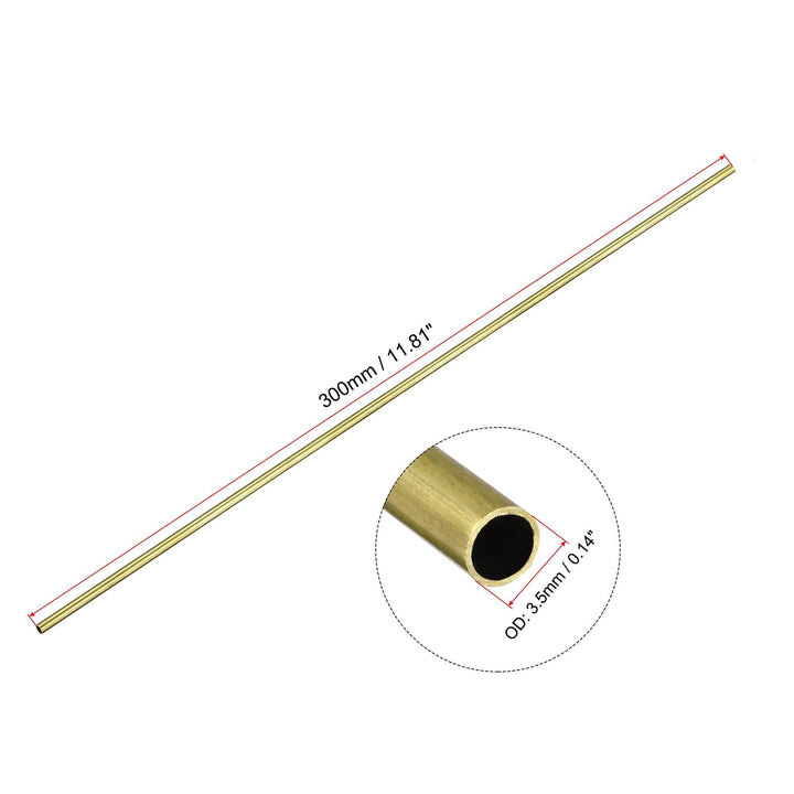 Brass Round Tube 3.5mm OD 0.25mm Wall Thickness 300mm Length Pipe Tubing 3 Pcs