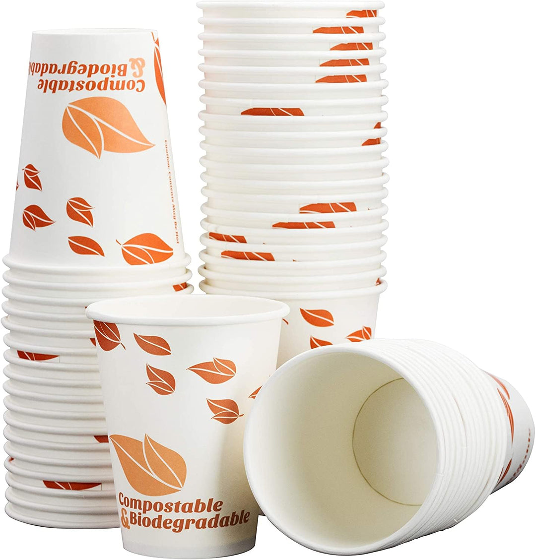 Compostable 12 Oz Paper Coffee Cups, 100 Pack By . Medium Sized, PLA Lined Disposable Hot and Cold Beverage Cup Set for Cafe, Shops, Kiosk, Concession Stand and Office