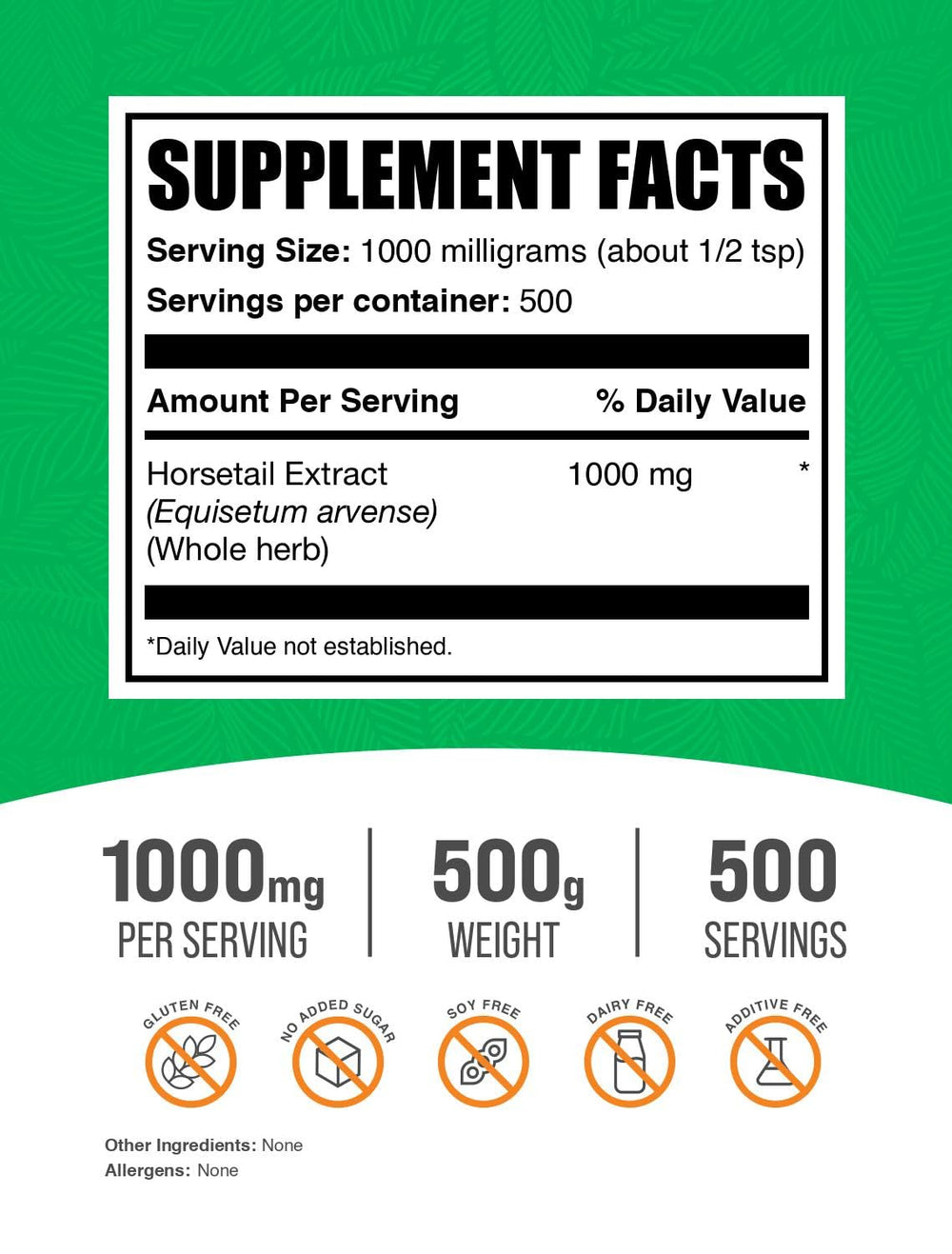 .com Horsetail Extract Powder - Horsetail Supplement, from Horsetail Herb - Silica Supplements, Gluten Free, 1g per Serving, 500g (1.1 lbs) (Pack of 1)