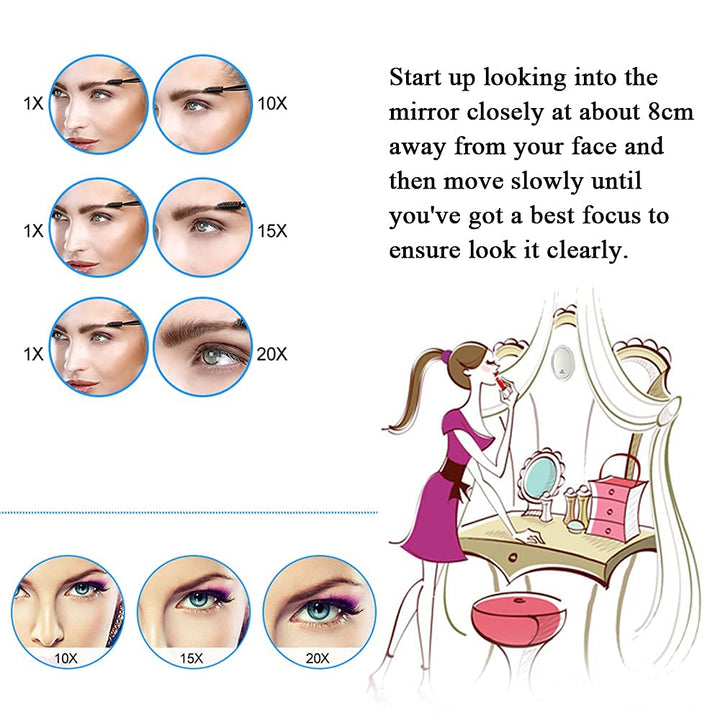 20X Magnifying Mirror with 3 Mounting Suction Cups Used for - Pluck Eyebrows - Tweezing - Blackhead Removal - See Details Clearly – Easy Mounting Makeup Mirror - 6 Inch Round