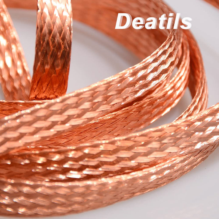 16.4ft 3/16 Inch Flat Copper Braided Ground Strap Wire Expandable Metal Sheath Square 2.5mm2 Screening Signal Wire Cable Shielded