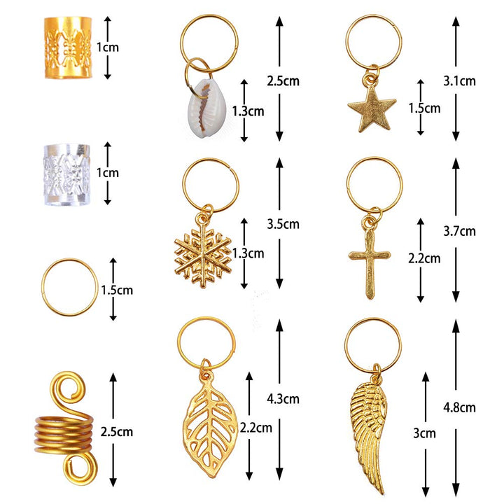 140 Pieces Dreadlock Jewelry Aluminum Dreadlocks Beads Metal Hair Cuffs Hair Rings Shell Charms Hair Coils Braiding Hair Pendants Decoration Clips