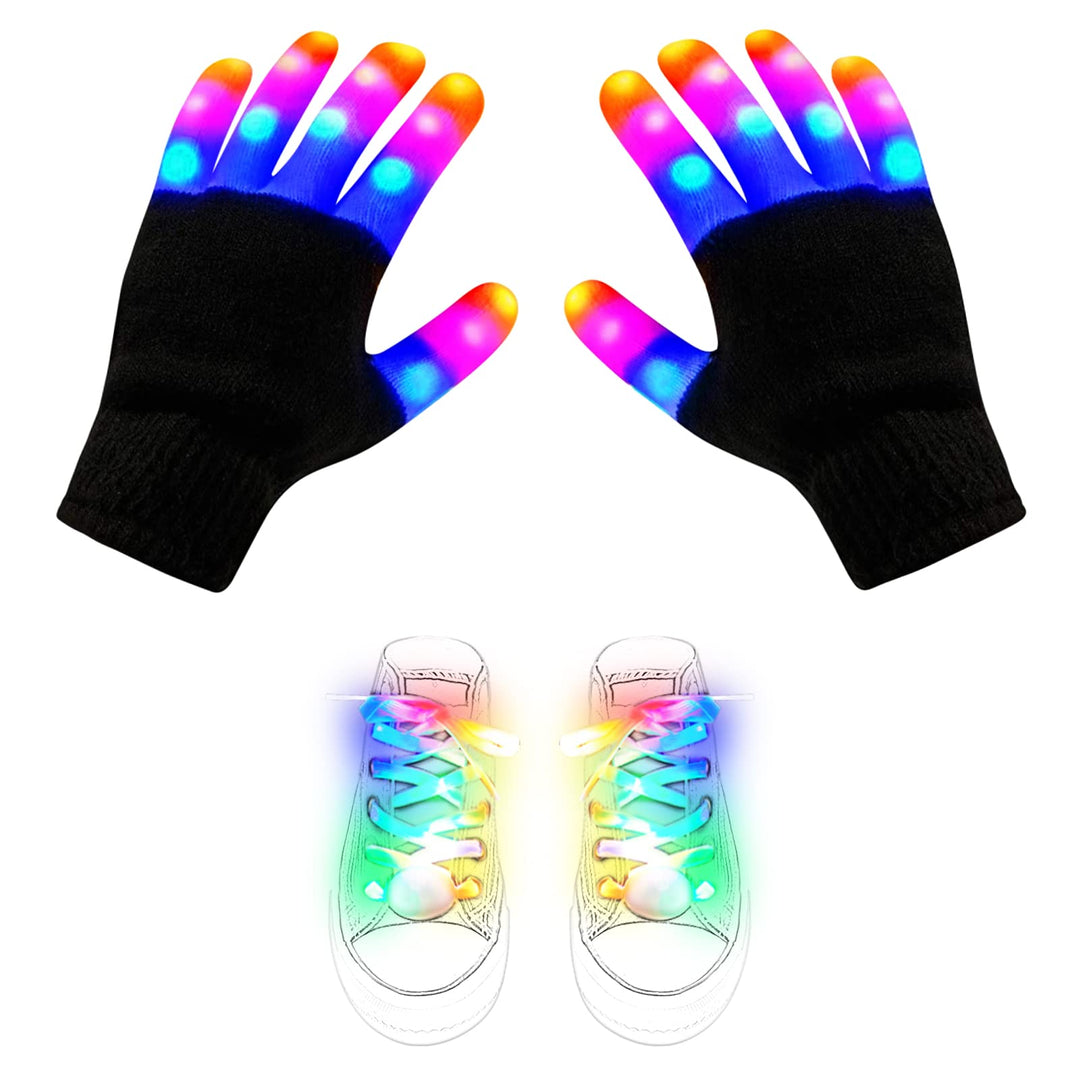 LED Gloves for Kids Cool Toys Boy Toys autism toys for Kids Flashing Gloves and Shoelaces for 3-12 Year Old Boys Girls Fun Toys Stocking Stuffers for Kids Gifts for Christmas Birthdays Parties