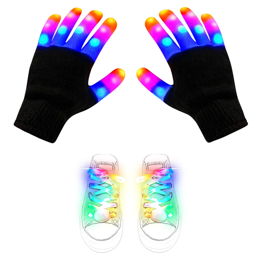 LED Gloves for Kids Cool Toys Boy Toys autism toys for Kids Flashing Gloves and Shoelaces for 3-12 Year Old Boys Girls Fun Toys Stocking Stuffers for Kids Gifts for Christmas Birthdays Parties