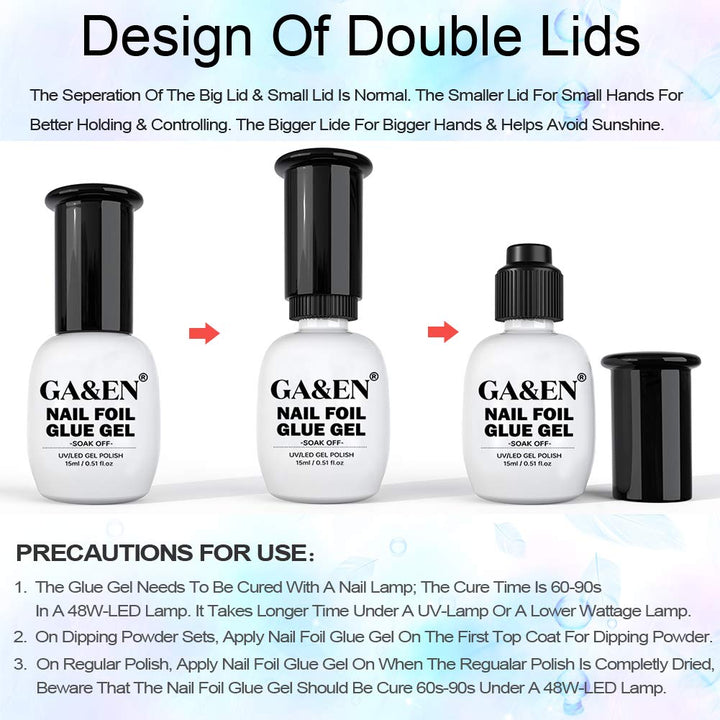 Nail Foil Glue Gel for Foil Art Stickers Strong Adhesion Nail Complete Transfer Available 15mlx2 Bottles Soak Off LED LAMP Required Tips Manicure DIY with Gift Box