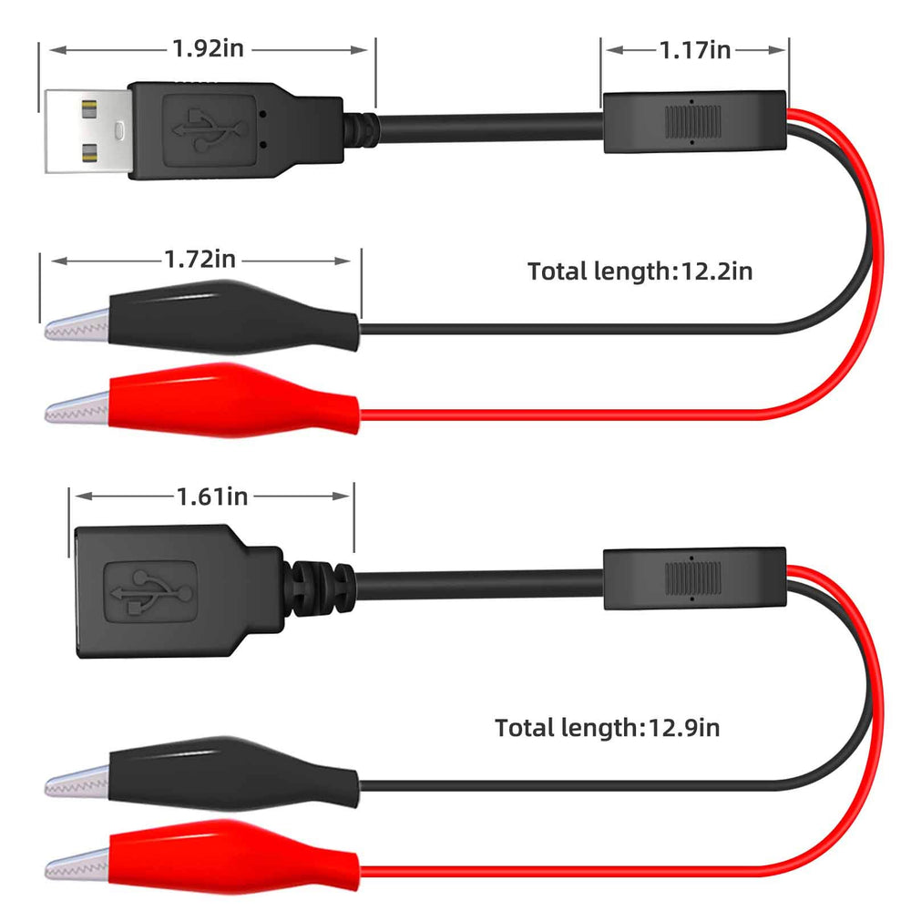 USB to Dual Copper Alligator Clips Test Leads Set Male Female USB Connector Crocodile Clips for Electrical Circuit Testing