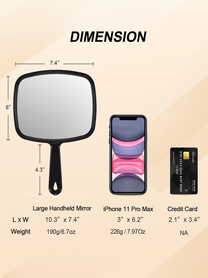 Hand Mirror Salon Barber Hairdressing Handheld Mirror with Handle(Square Black 7.4 x 10.3 inches)