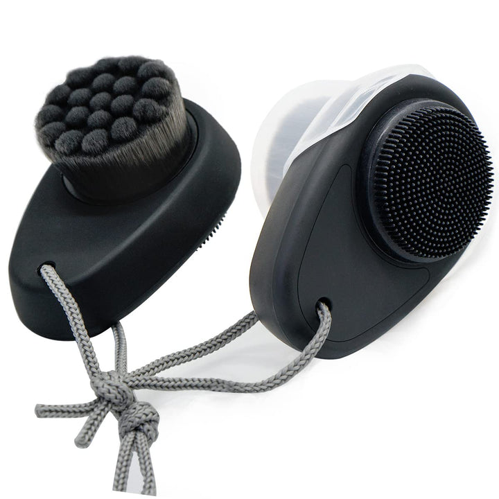 2 Pcs Facial Cleansing Brushes - Double Sided Face Scrubber for Deep Cleansing and Exfoliation, Soft Bristles Wash Brush and Silicone Exfoliating (Black)
