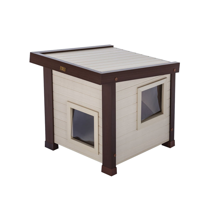® ECOFLEX® Albany Outdoor Feral Cat House for Multiple Cats with Quick & Easy Assembly, 2 Vinyl Door Flaps Included, Moisture and Odor Resistant