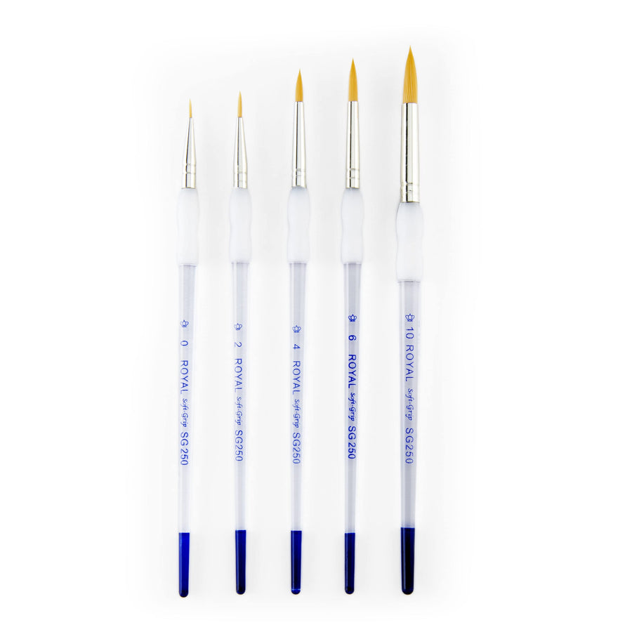 - 5pc Soft Grip Gold taklon Paint Brush Set, Round | SG303