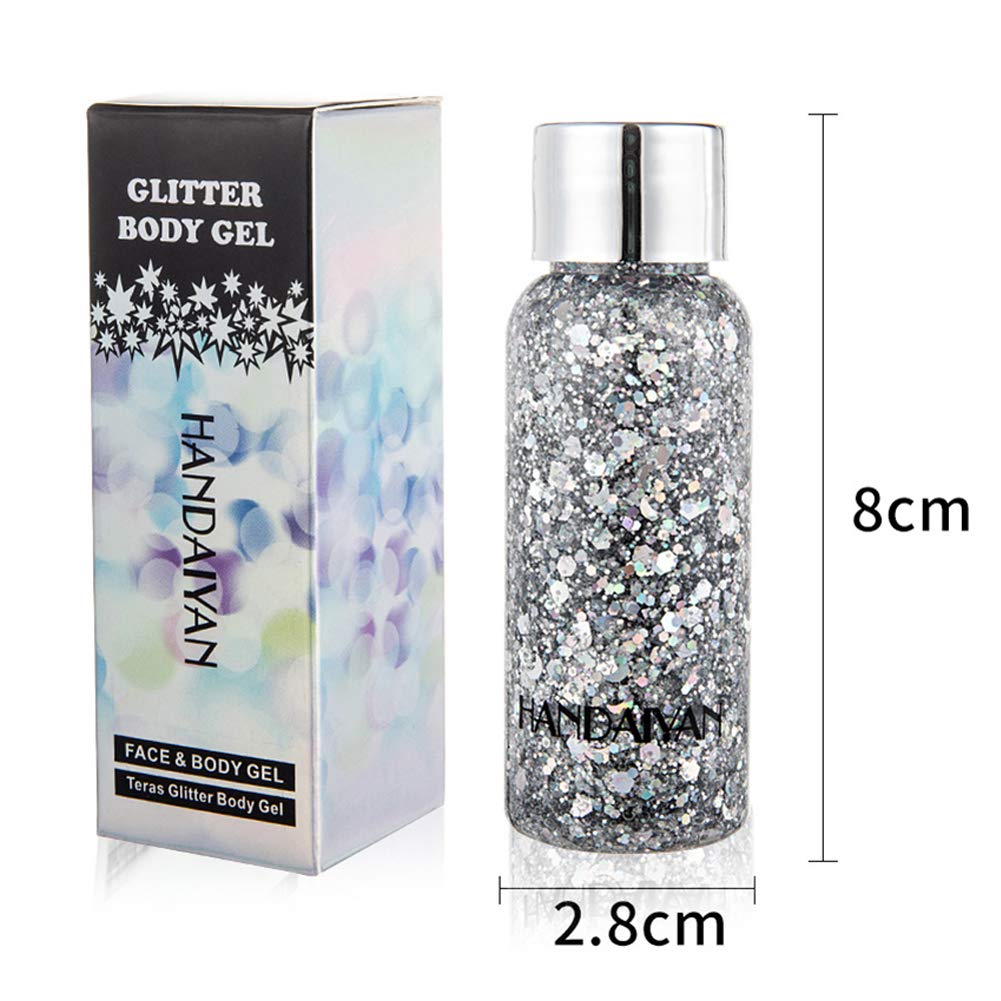 Mermaid Sequins Chunky Glitter Liquid Eyeshadow Glitter Body Gel Festival Glitter Cosmetic Face Hair Nails Makeup Long Lasting Sparkling 30g (#09 White)
