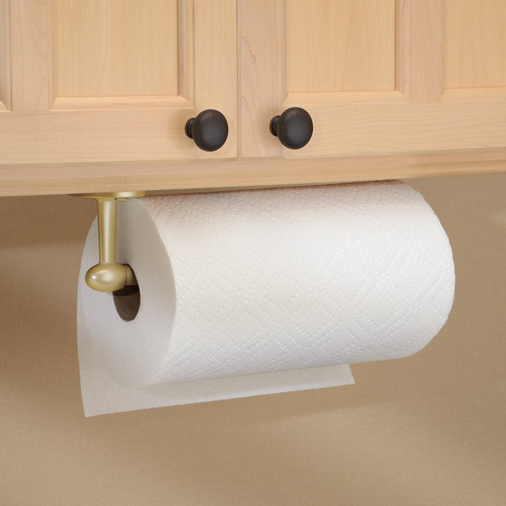 iDesign Orbinni Metal Wall Mounted Paper Towel Holder, Roll Organizer for Kitchen, Bathroom, Craft Room, 13.15 x 3.2 x 2.5, Gold