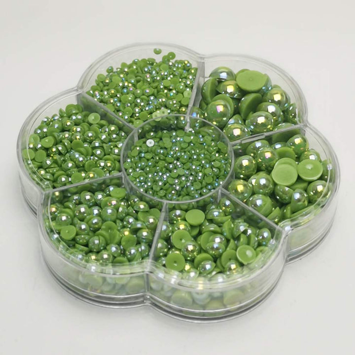 3000PCS 1 Box Green Round Flatback Imitation Half Pearls Bead Loose Beads Gem (Green Half Ball)