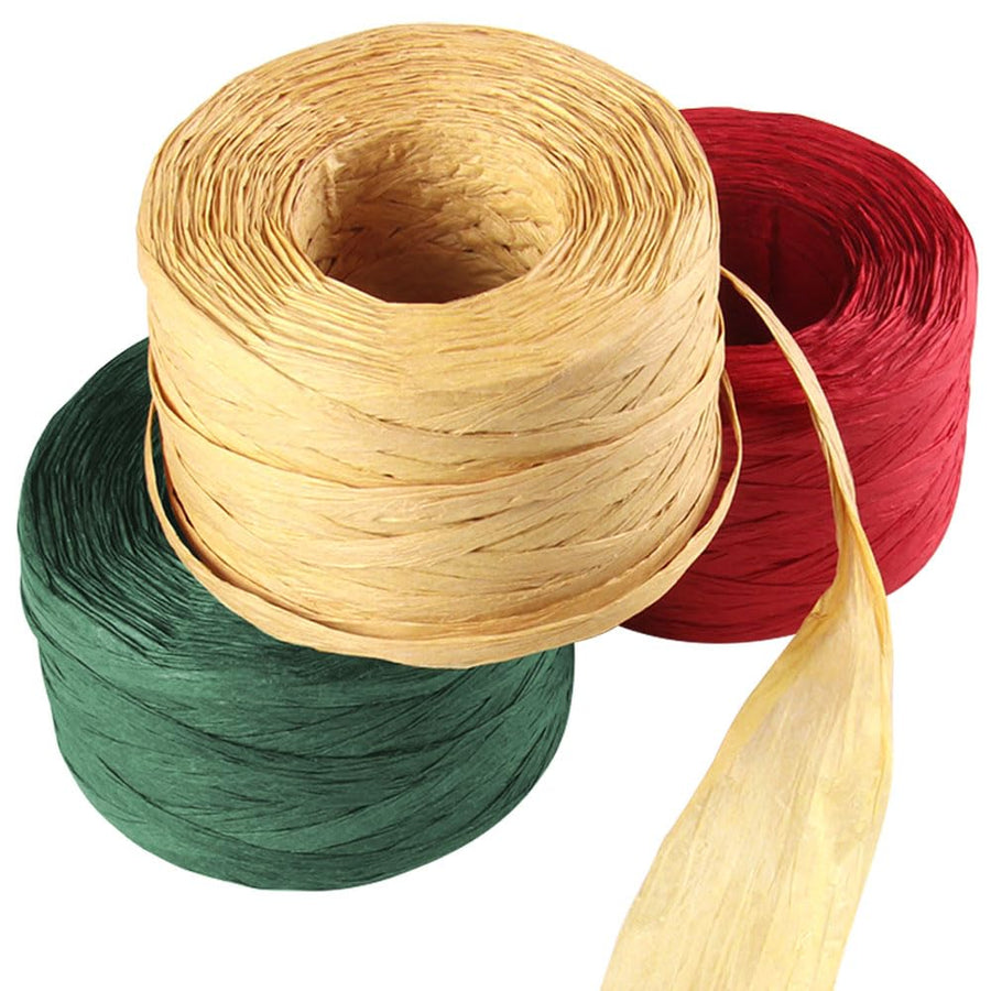 3 Roll Raffia Ribbon String, 984 Feet Christmas Gift Wrapping Raffia Paper String Ribbon Packing Paper Twine for Craft DIY Supply Christmas, 328Feet Each Roll