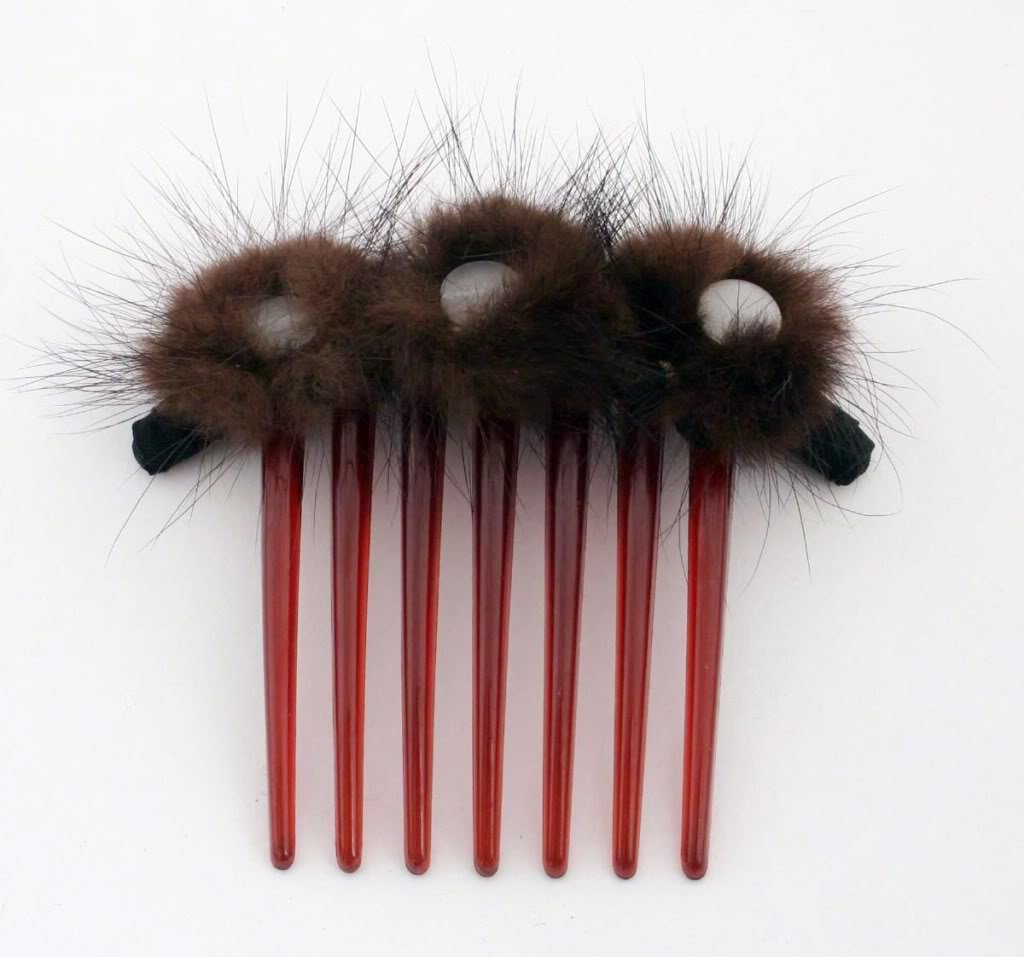 Caravan French Twist Comb Wrapped And Decorated With Three (3) Furry Bushes And Three (3) Tiger-eyes