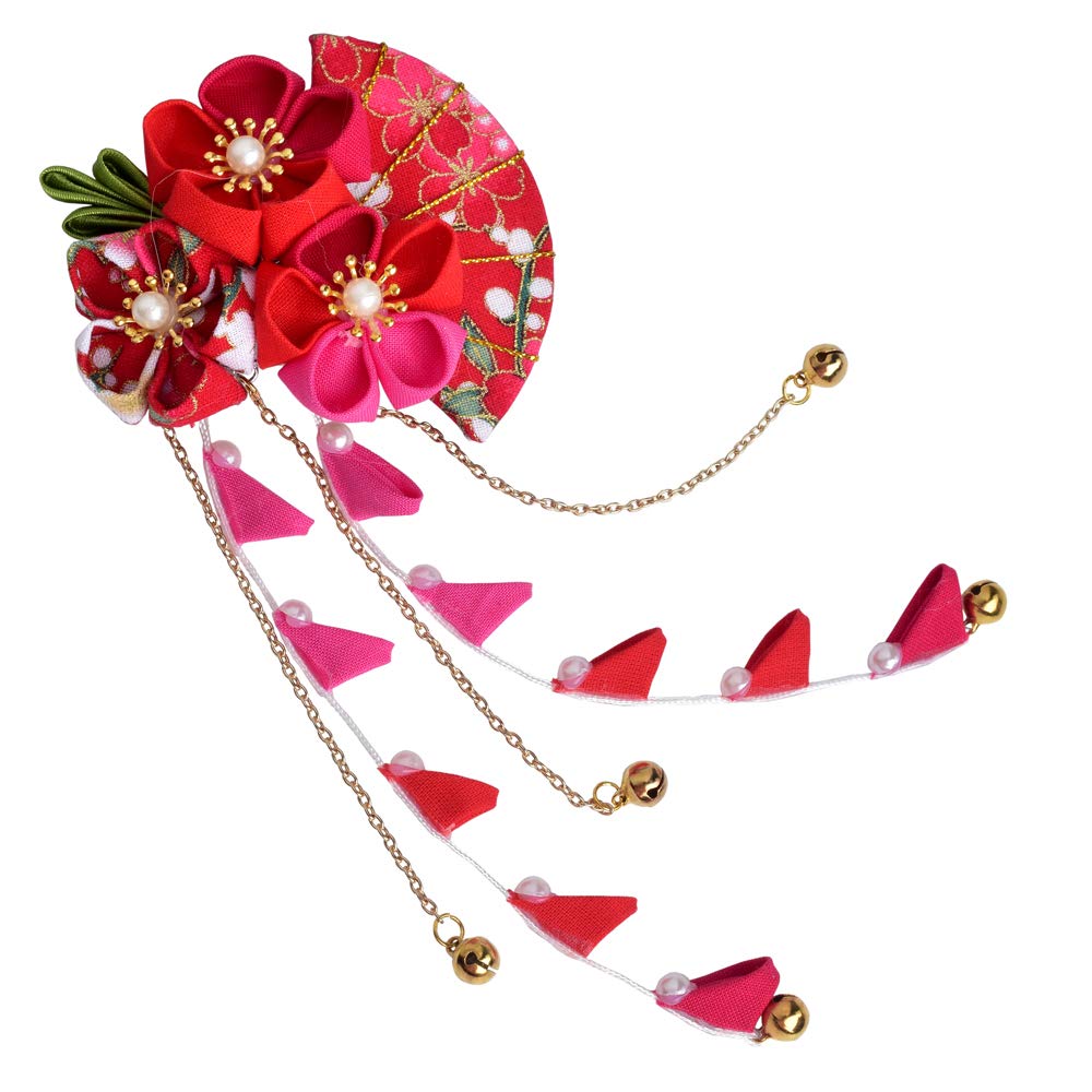Womens Girls Japanese Hair Pin Decor Kanzashi Hair Sticks Picks Kimono Hanfu Accessories Japanese Flower Hair Tie Band Clip (F)