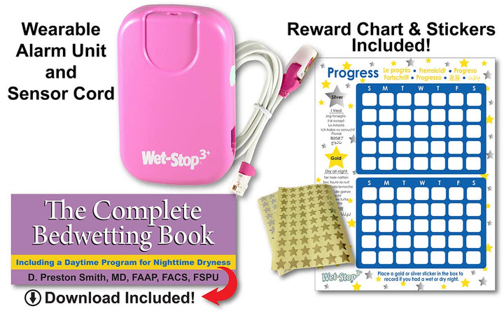 3 Pink Bedwetting Enuresis Alarm with Sound and Vibration Bed Monitor For Bedwetters, Proven Solution for over 35 years
